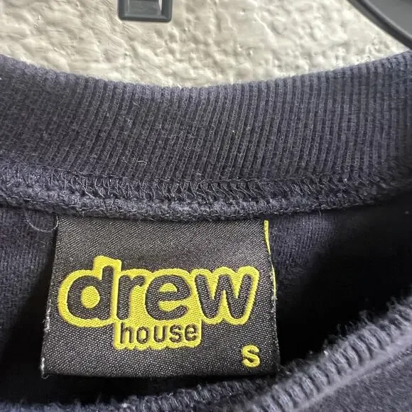 Drew House Navy Blue Boxy Sweatshirt Sketch Mascot Crewneck Sz S Cotton